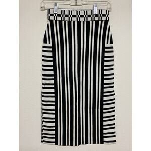Tonya Taylor Striped Knit Camilla Pencil Skirt Women's Sz XS Black White Pull On
